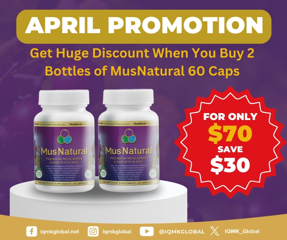 April Promotion SAVE $30 MusNatural Premium Muscadine Grape Seeds & Skins (60 capsules) 