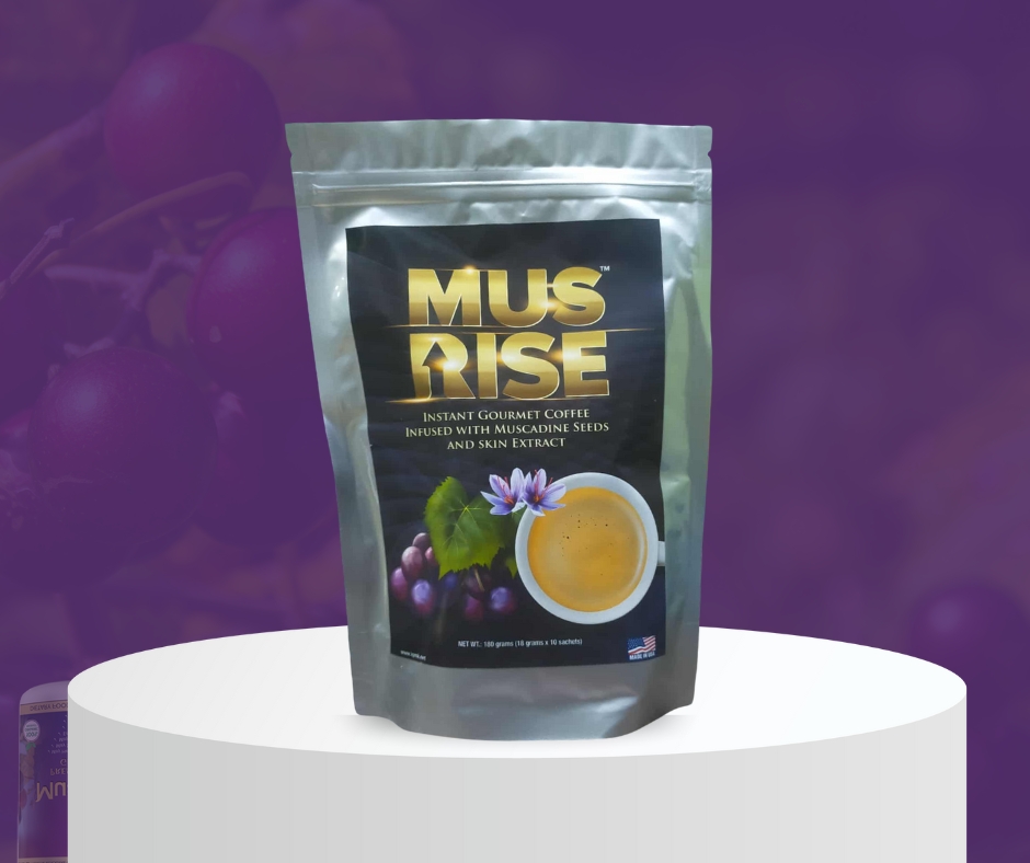 MusRise instant Gourmet Coffee Infused with Muscadine Seeds and Skin Extract (18grams)